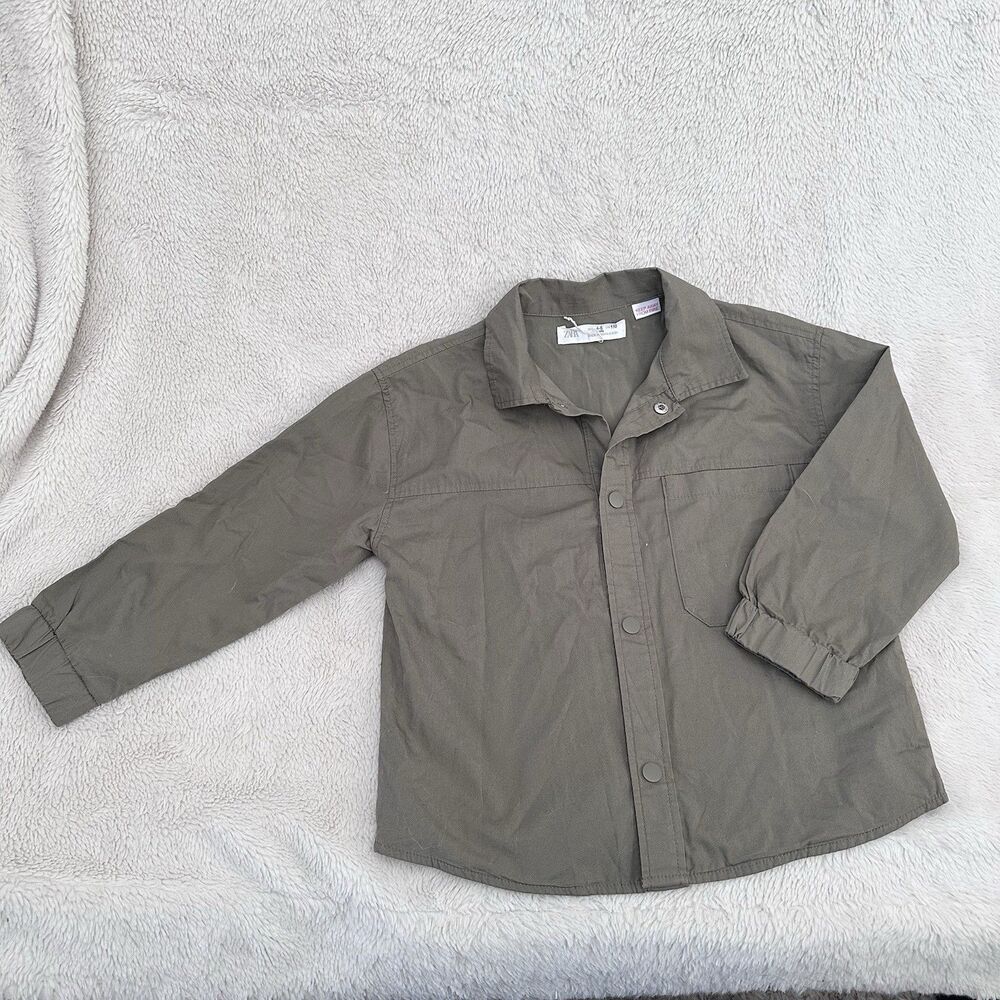 Zara Kids Boys 4-5 Years 4T Olive Green Cargo Button Shirt True Explorer